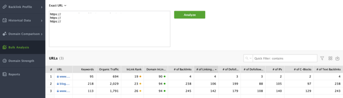 Bulk analysis of backlinks in SEO SpyGlass