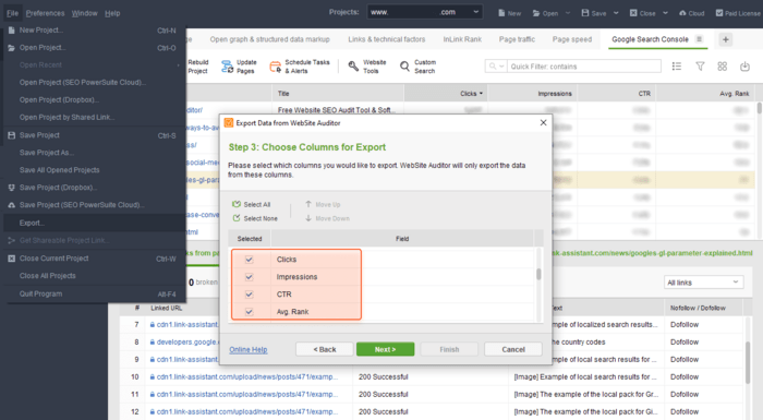 From now on, you can enrich your exported data with GSC stats — clicks, impressions, CTR, and average rank