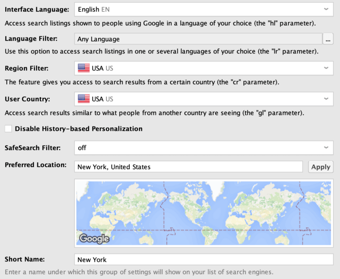 Advanced Settings for Custom Locations