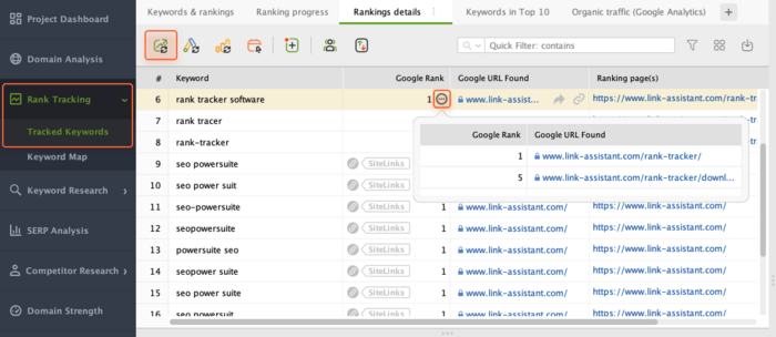 Keyword cannibalization in Rank Tracker