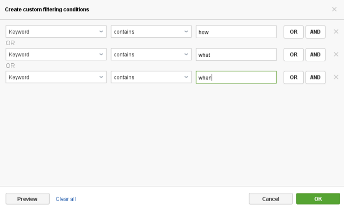 filter the keyword list using