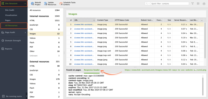 HTTP response header