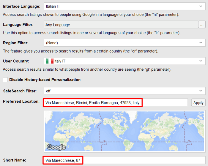 specifying the search address in WebSite Auditor