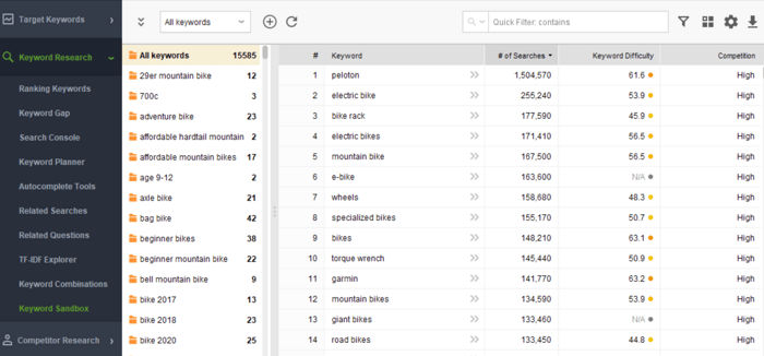 Sandbox in Rank Tracker