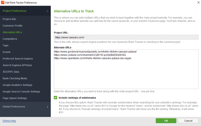 enabling subdomain tracking in Rank Tracker