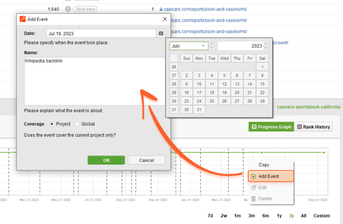 adding custom events to Rank Tracker