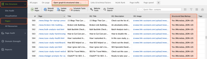 Pages with structured data markup