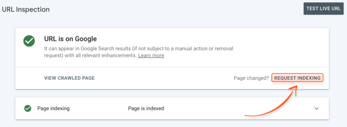Google Search Console request indexing