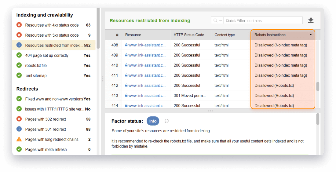 Review resources restricted from indexing by robots.txt