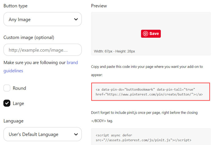 add a pinterest save button