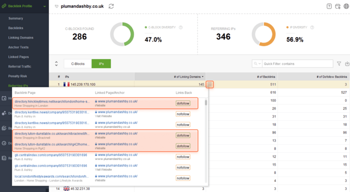 Find backlink referring IPs and C-blocks