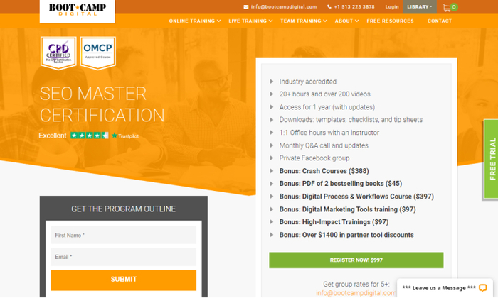 Boot camp digital seo course homepage