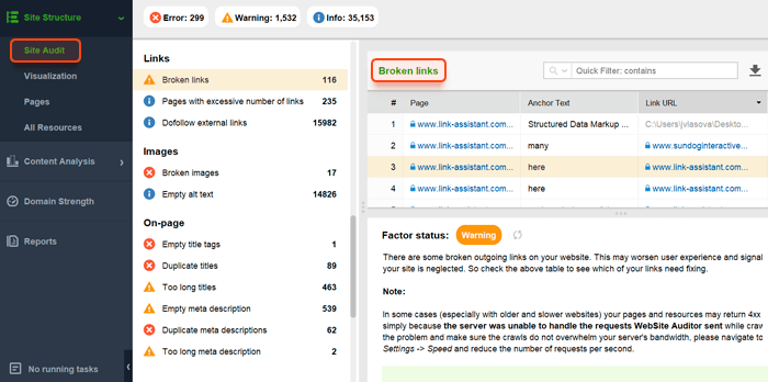 Audit your site for broken internal links