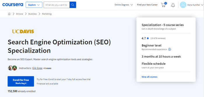 SEO course on Coursera