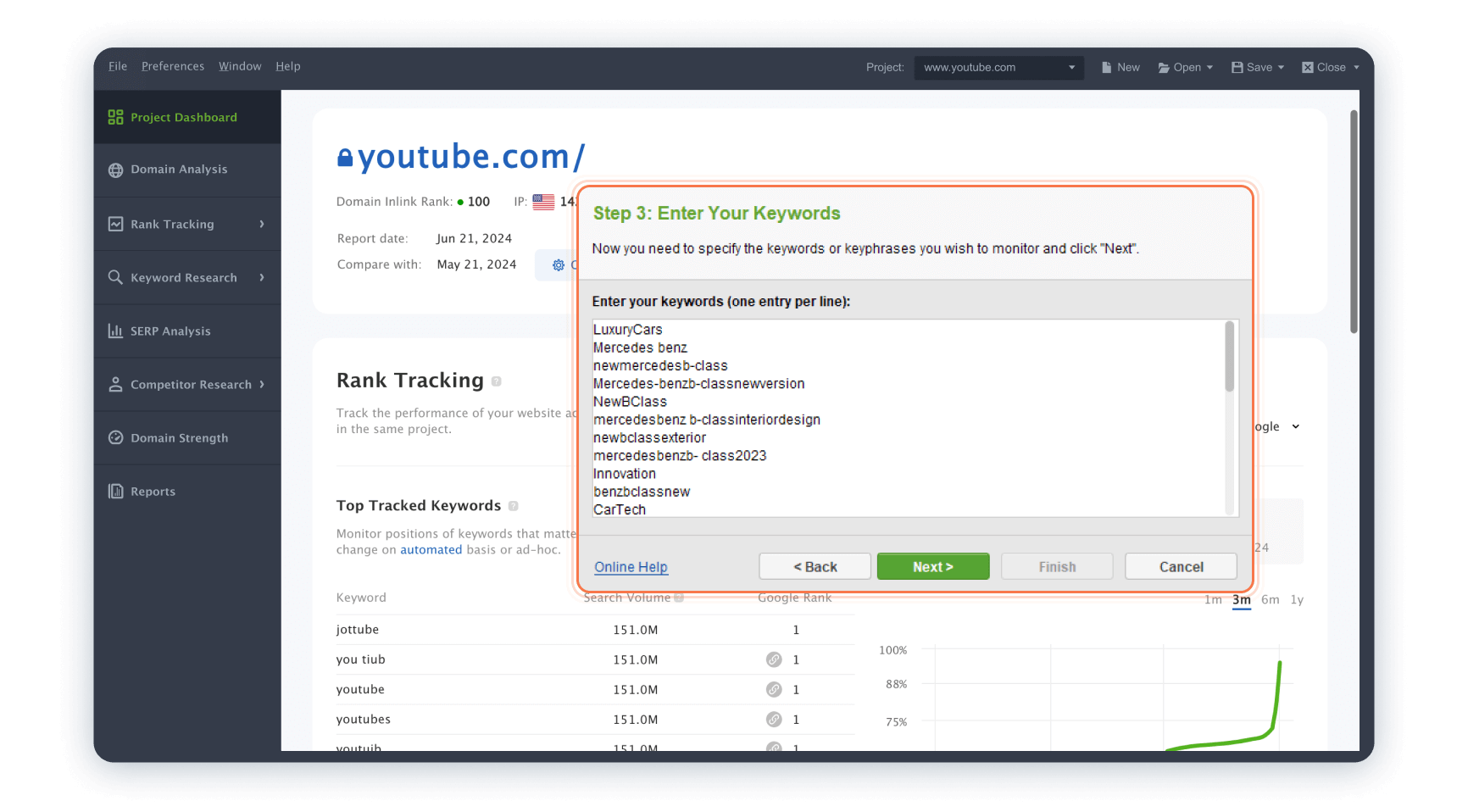 YouTube動画のランキングに期待する独自のキーワードを入力します