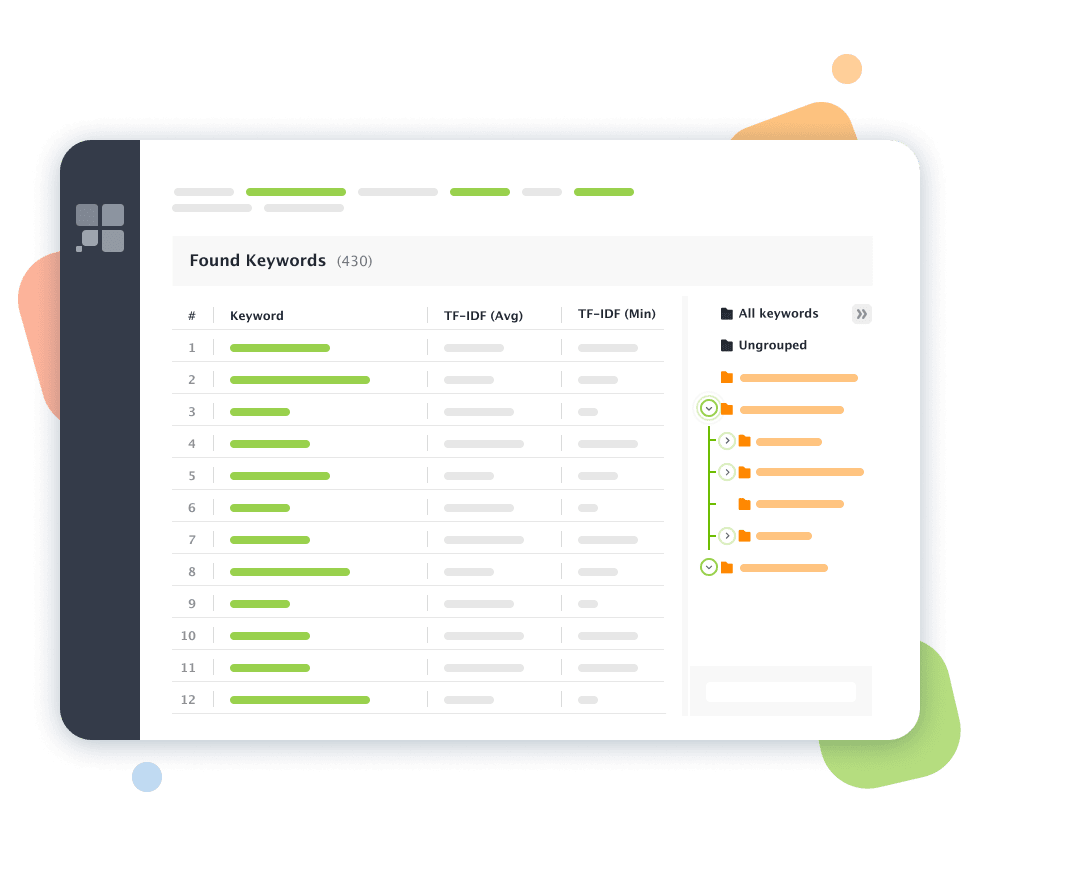 Tree view of keyword groups with folders and subfolders