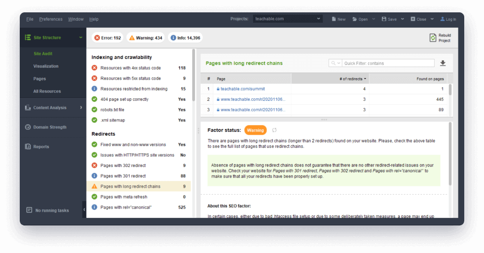 Find long redirect chains