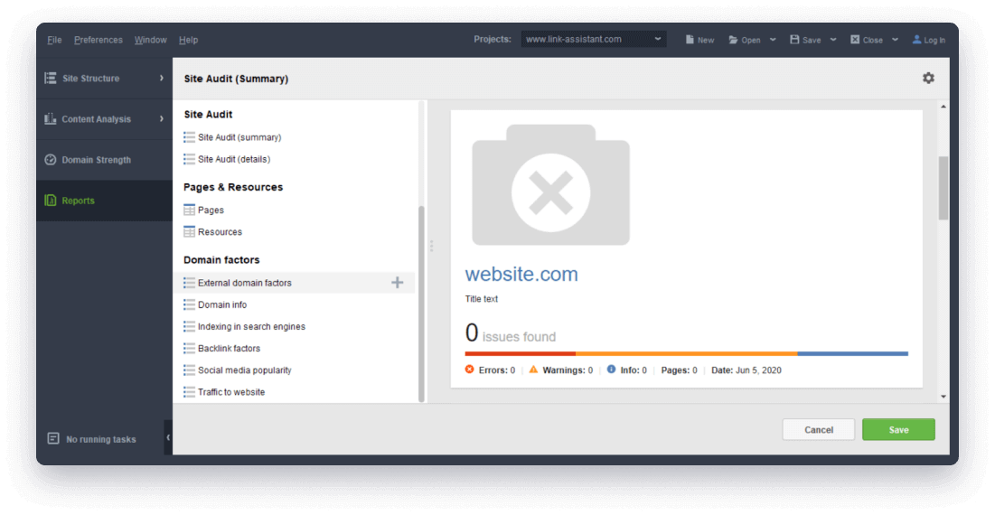 Customizable templates for site audit reports