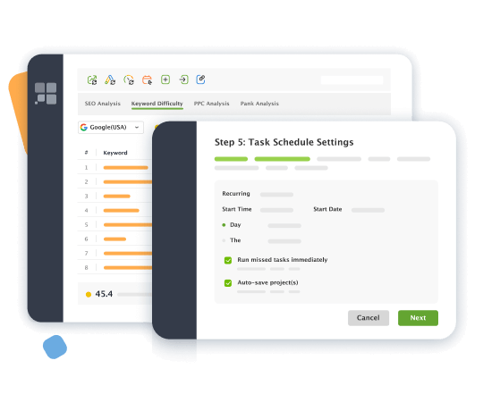 Tarefas automatizadas e relatórios no Rank Tracker