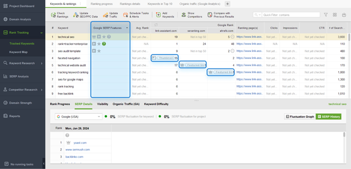 SERP features in Rank Tracker