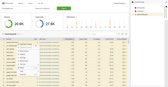 grouping keywords in Rank Tracker